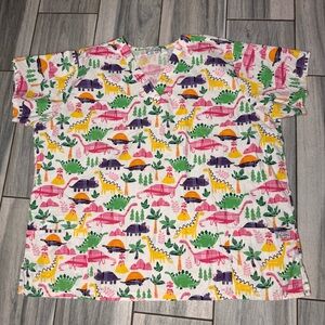 Women’s UA Medical Scrub Top Multi Color Dinosaurs Size 2XL 3XL